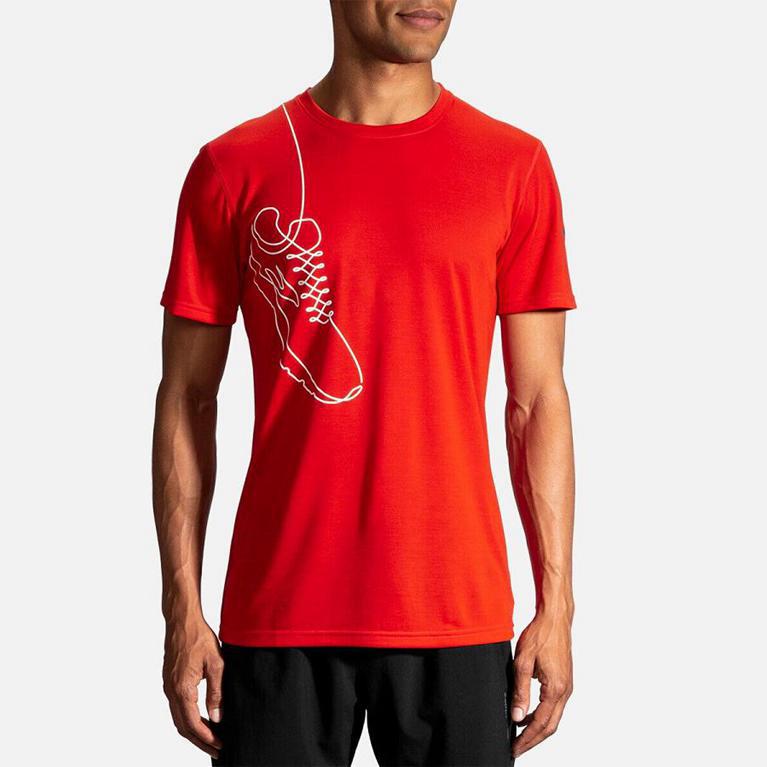 Brooks Distance Graphic Mens Short Sleeve Running Shirt - Red - Indonesia (QVZT-09785)